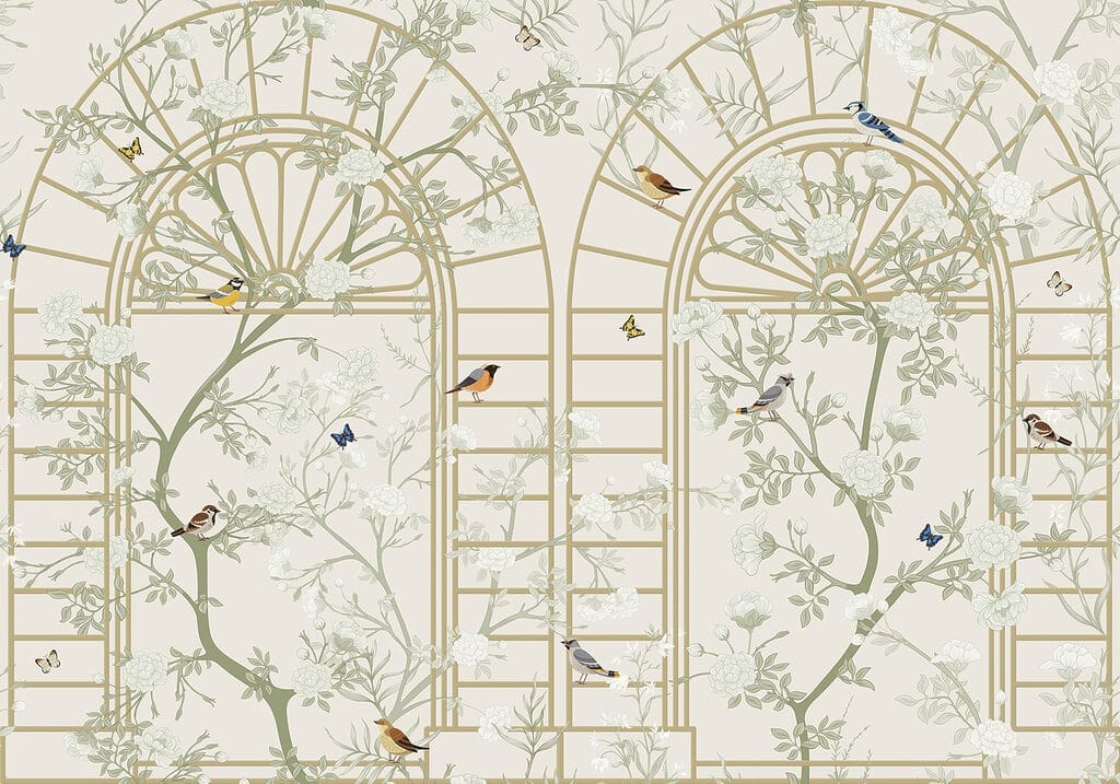 Behang met een ladder en vogels Behang met een ladder en vogels