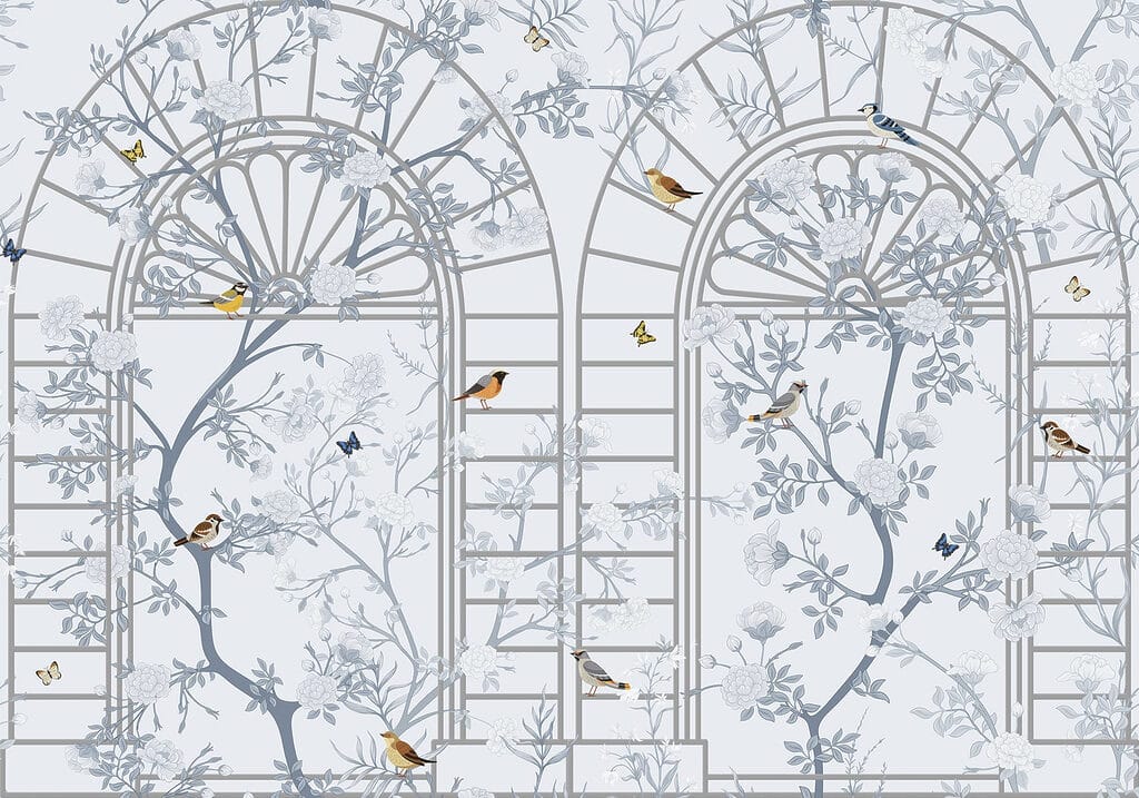 Behang met een ladder en vogels Behang met een ladder en vogels