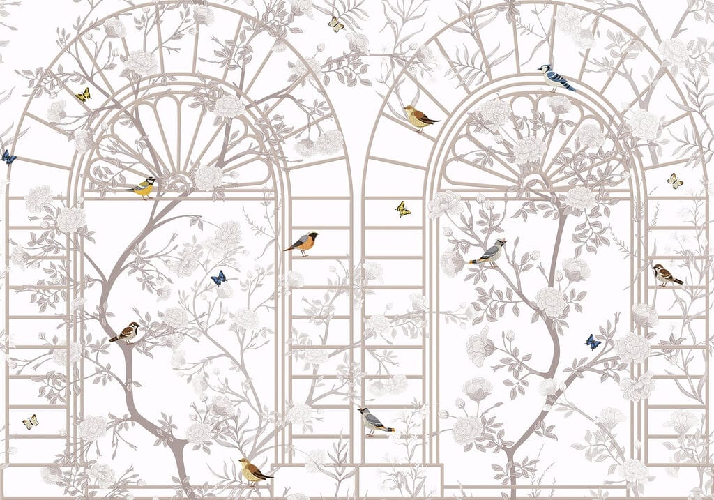 Behang met een ladder en vogels Behang met een ladder en vogels