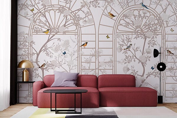Behang met een ladder en vogels Behang met een ladder en vogels