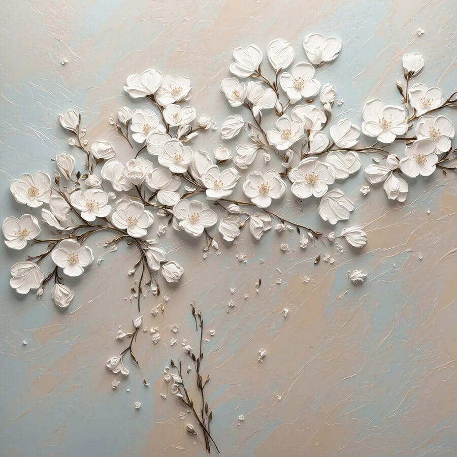 Witte bloemen op een blauwe en witte achtergrond Witte bloemen op een blauwe en witte achtergrond