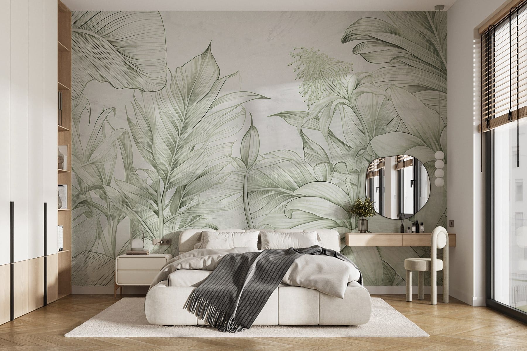 Soft greens in delicate botanical design