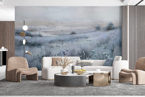 Schilderij van een grasveld en een rivier Schilderij van een grasveld en een rivier