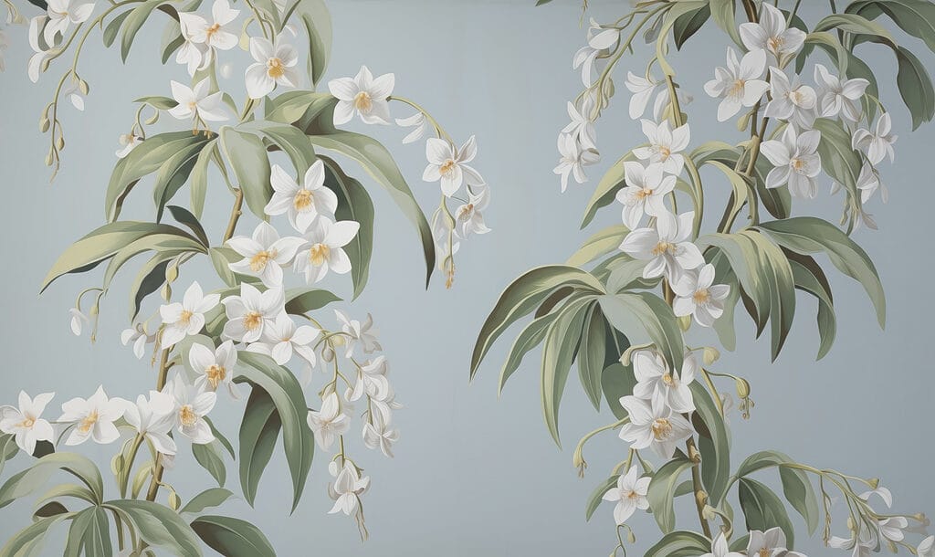 Behang met witte bloemen Behang met witte bloemen