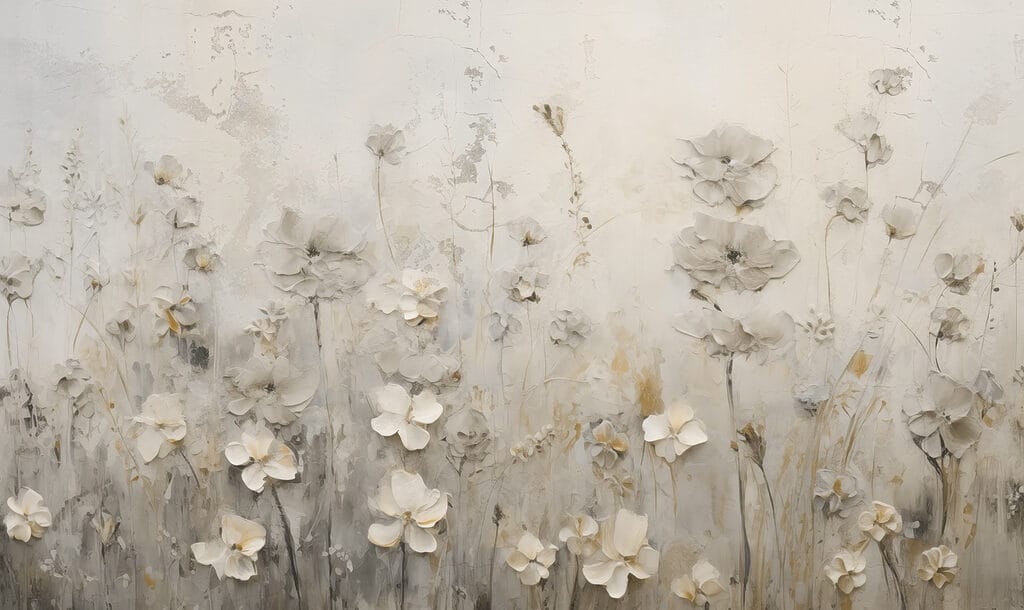 Schilderij van bloemen op een muur Schilderij van bloemen op een muur