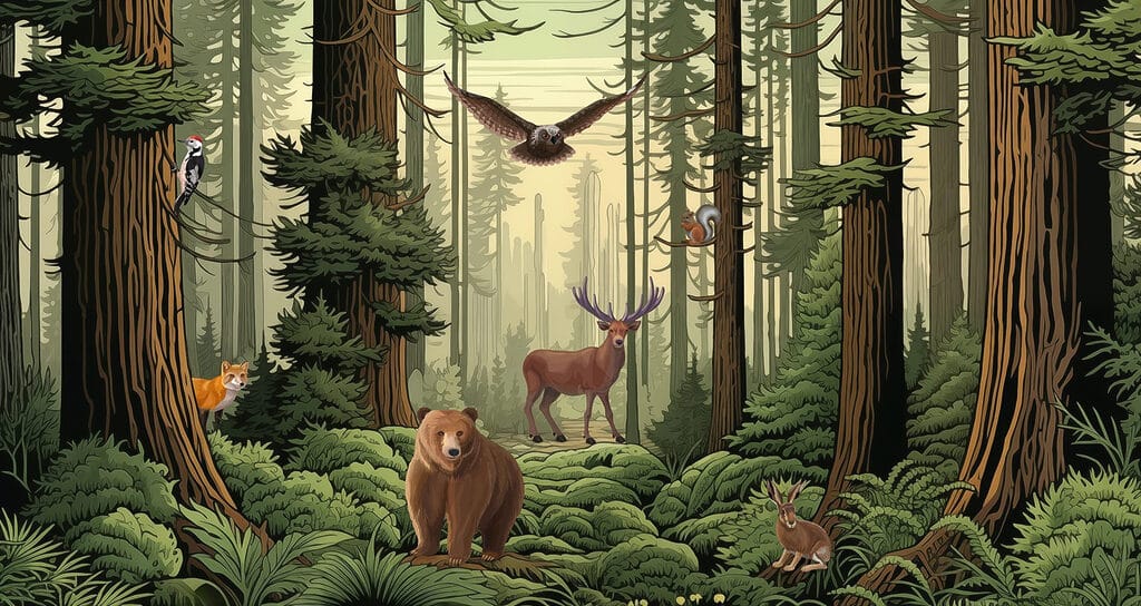 Bos met dieren en vogels Bos met dieren en vogels