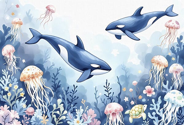 Walvis en schildpad zwemmen in de oceaan Walvis en schildpad zwemmen in de oceaan