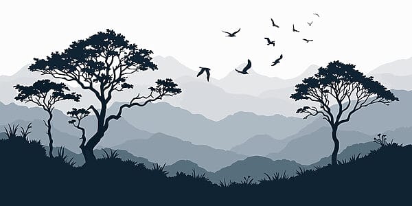 Vogels vliegen over een bergketen Vogels vliegen over een bergketen
