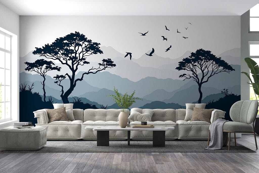 Birds flying over a mountain range Birds flying over a mountain range