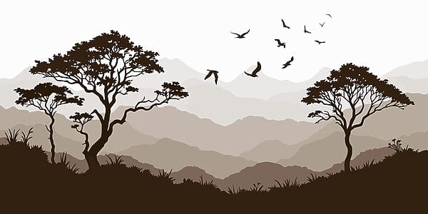 Vogels vliegen over een bergketen Vogels vliegen over een bergketen