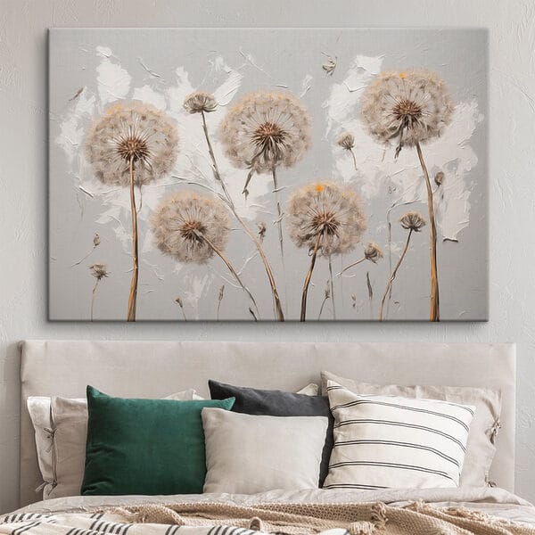 Schilderij van paardenbloemen op een witte achtergrond Schilderij van paardenbloemen op een witte achtergrond