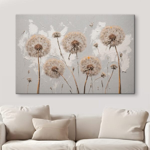 Schilderij van paardenbloemen op een witte achtergrond Schilderij van paardenbloemen op een witte achtergrond