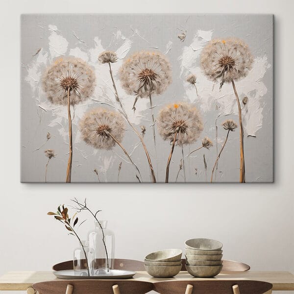 Schilderij van paardenbloemen op een witte achtergrond Schilderij van paardenbloemen op een witte achtergrond