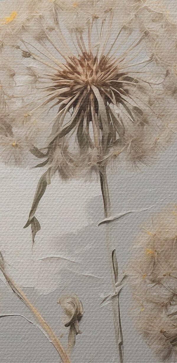 Schilderij van paardenbloemen op een witte achtergrond Schilderij van paardenbloemen op een witte achtergrond