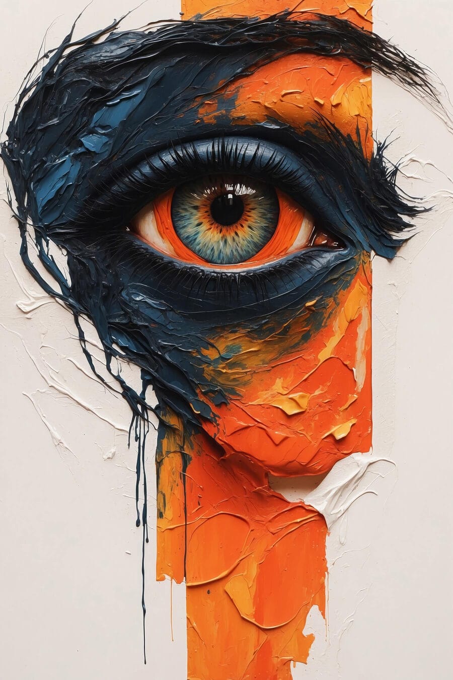 Schilderij van een oog met verf erop
