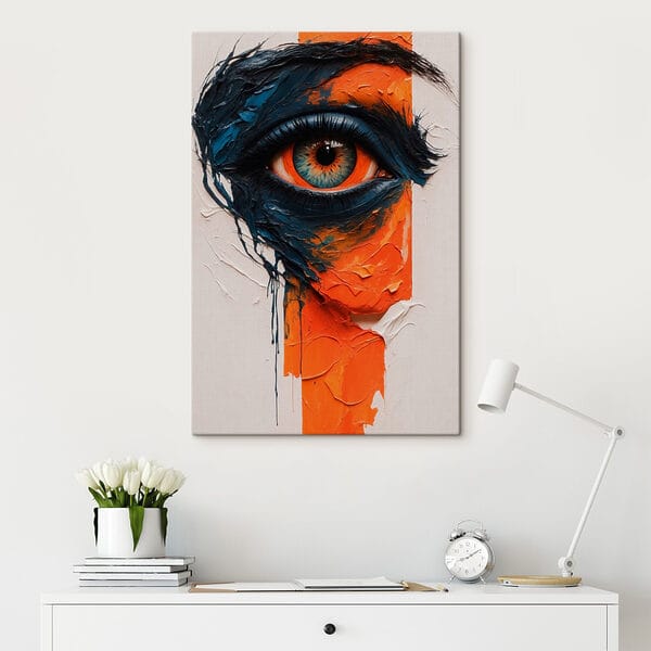 Schilderij van een oog met verf erop Schilderij van een oog met verf erop