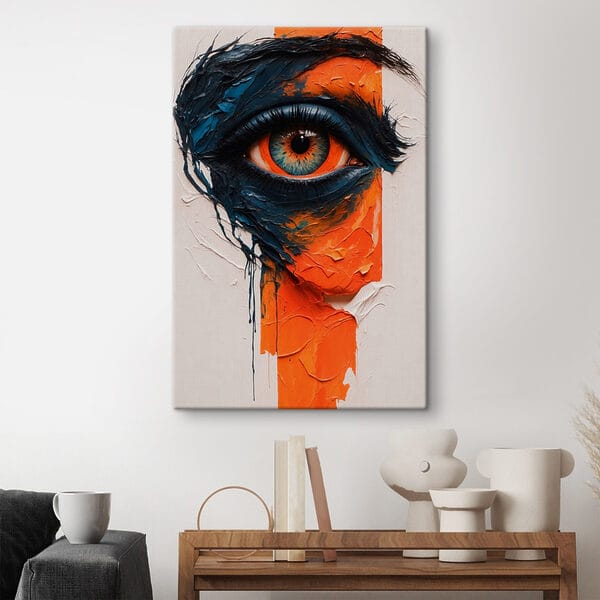 Schilderij van een oog met verf erop Schilderij van een oog met verf erop