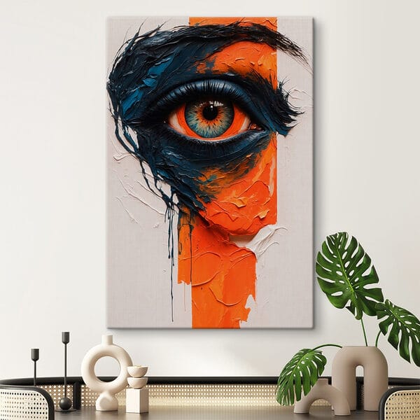 Schilderij van een oog met verf erop Schilderij van een oog met verf erop