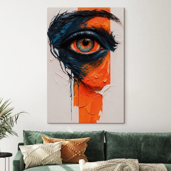 Schilderij van een oog met verf erop Schilderij van een oog met verf erop
