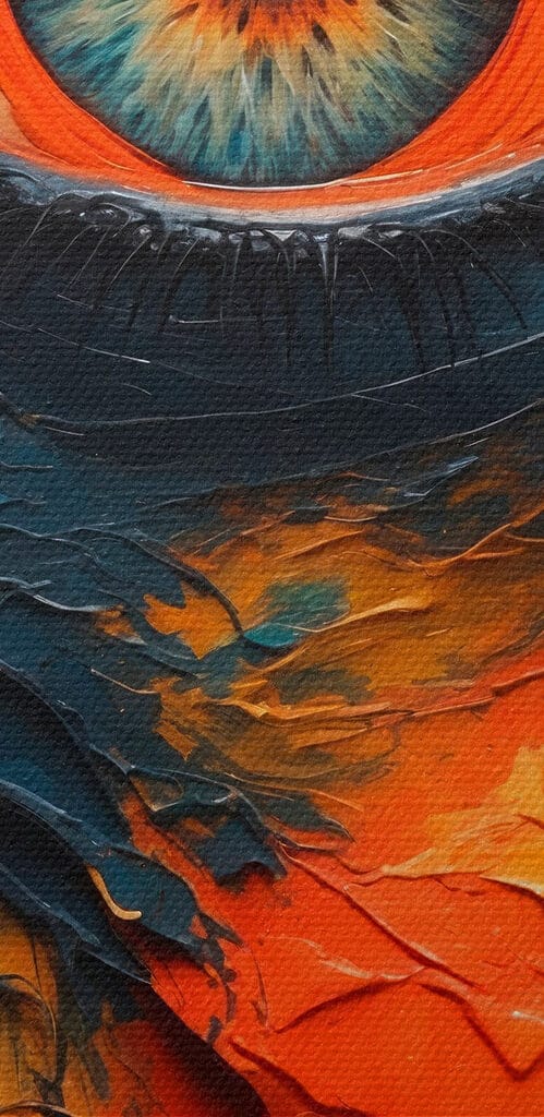 Painting of an eye with paint on it