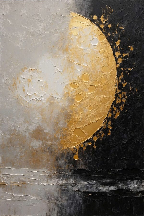 Schilderij van een maan en water Schilderij van een maan en water