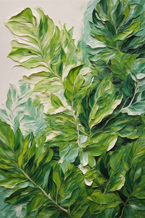 Schilderij van bladeren op een wit oppervlak Schilderij van bladeren op een wit oppervlak