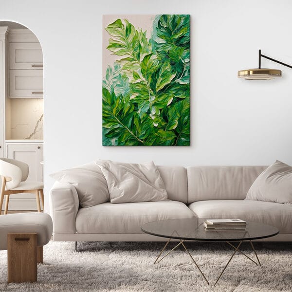 Schilderij van bladeren op een wit oppervlak Schilderij van bladeren op een wit oppervlak