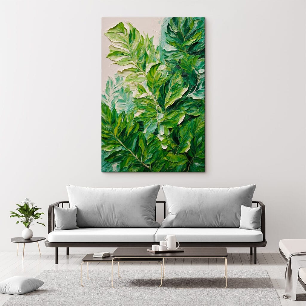 Painting of leaves on a white surface Painting of leaves on a white surface
