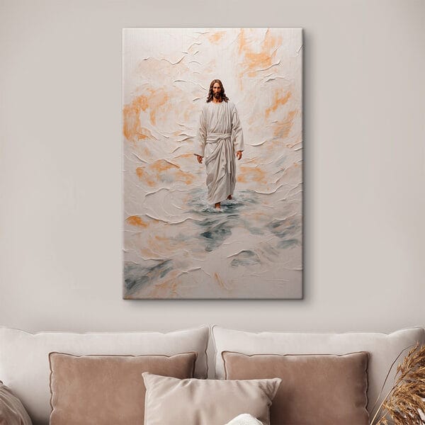Schilderij van een man in een gewaad staand in water Schilderij van een man in een gewaad staand in water