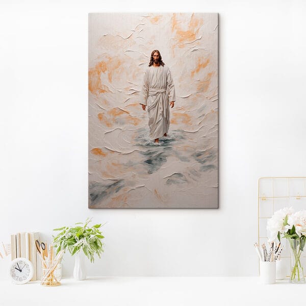Schilderij van een man in een gewaad staand in water Schilderij van een man in een gewaad staand in water