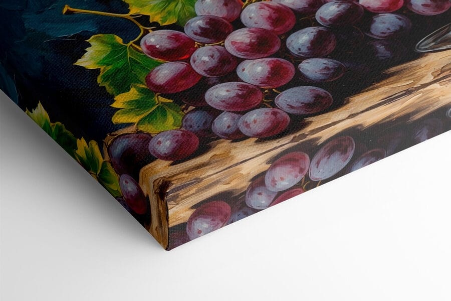 Schilderij van een wijnfles en een glas wijn