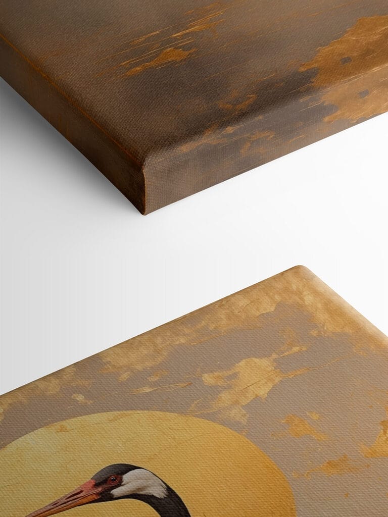 Elegant crane beneath a large sun