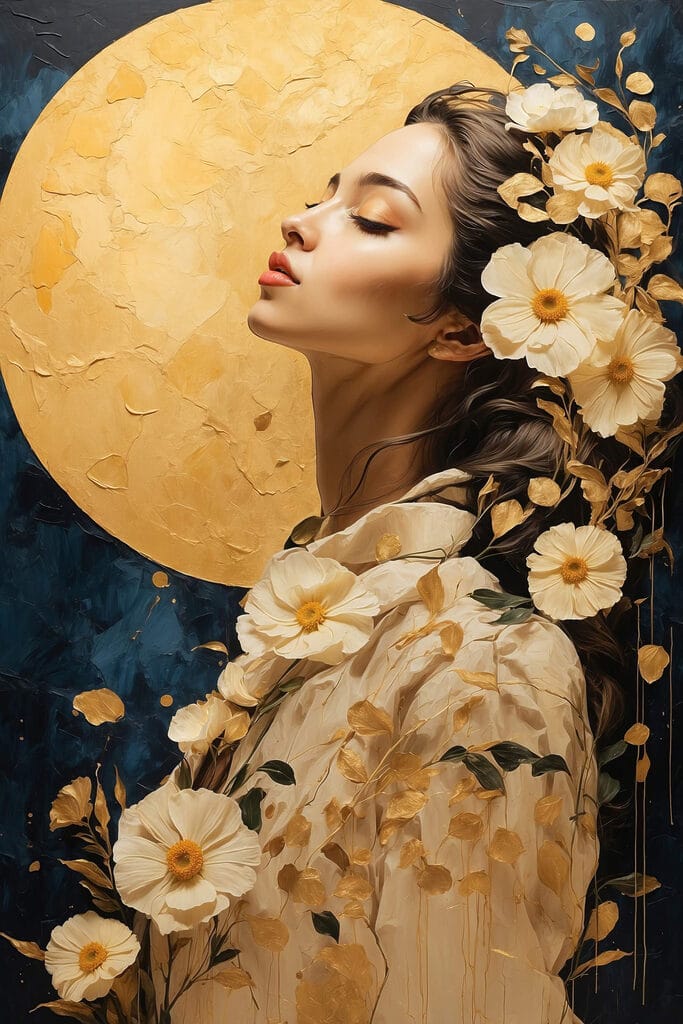Woman with flowers around her hair
