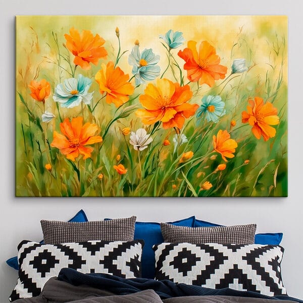 Schilderij van oranje en witte bloemen Schilderij van oranje en witte bloemen