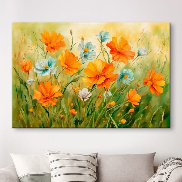Schilderij van oranje en witte bloemen Schilderij van oranje en witte bloemen