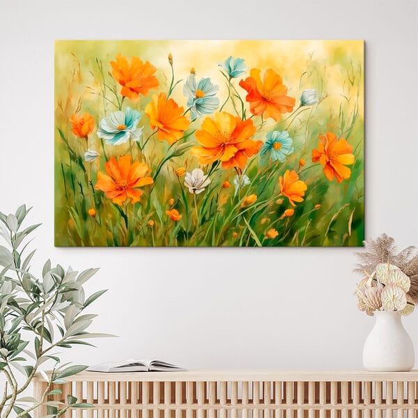 Schilderij van oranje en witte bloemen Schilderij van oranje en witte bloemen