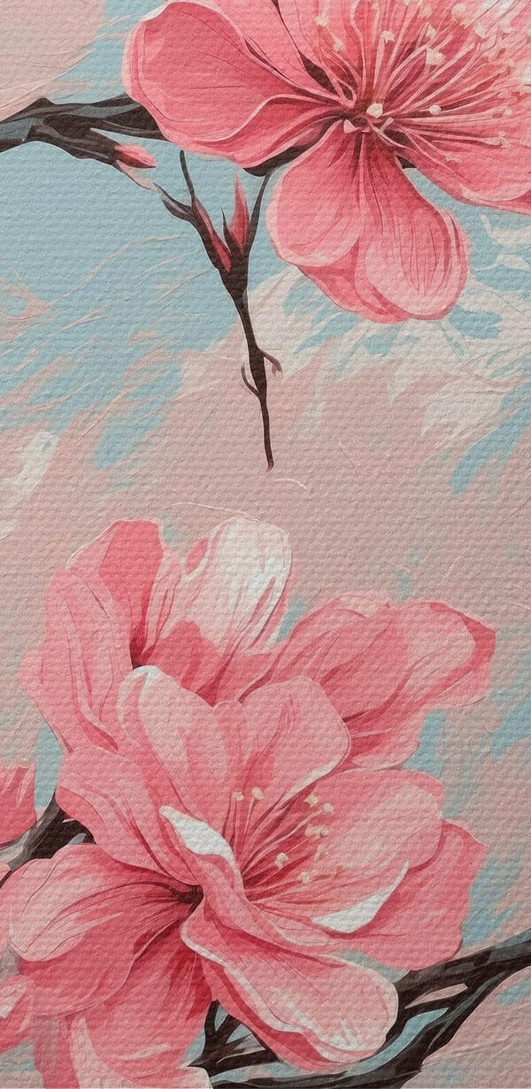 Schilderij van roze bloemen op een tak Schilderij van roze bloemen op een tak