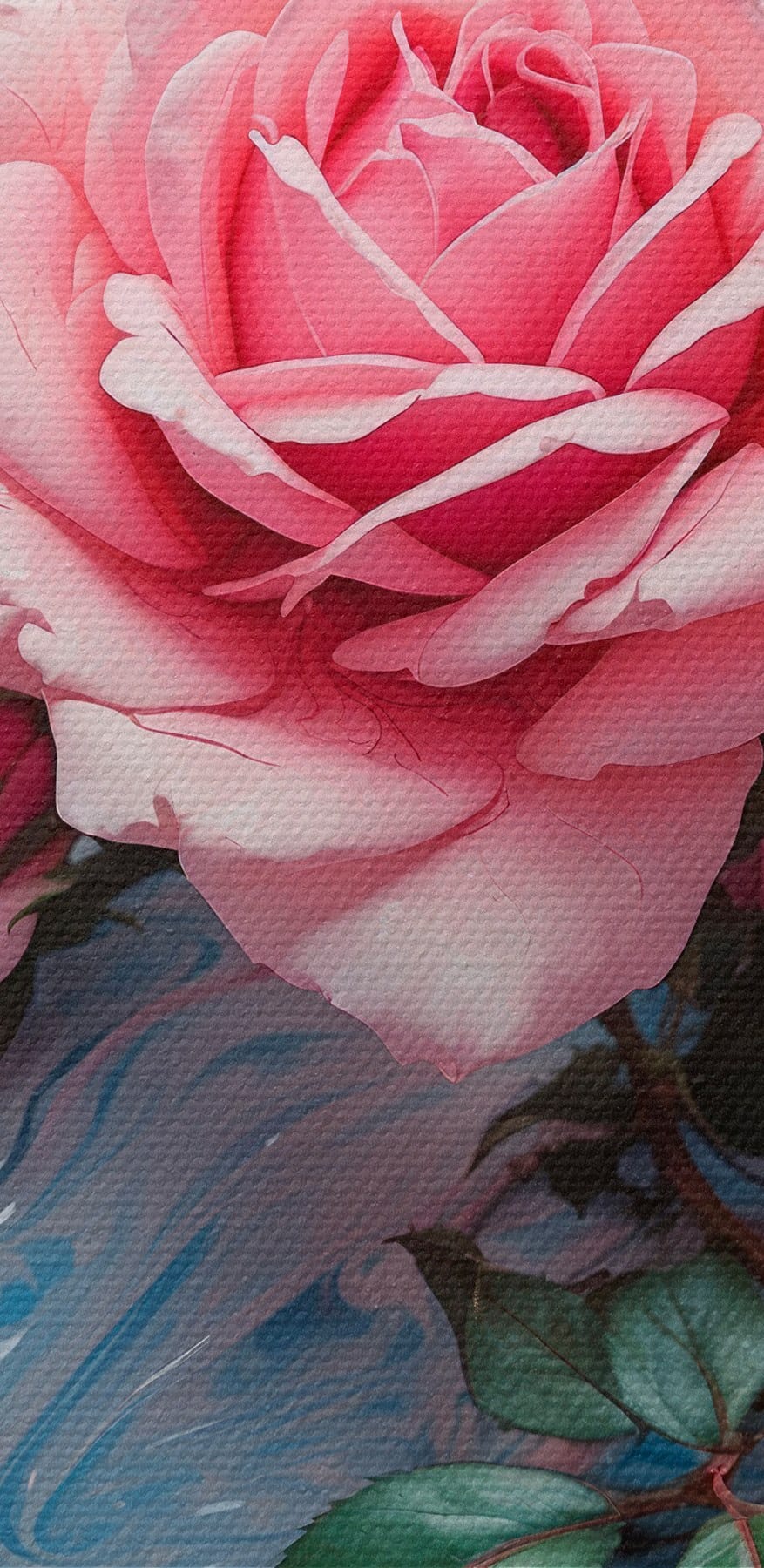 Groep roze rozen op een blauw en wit vlak