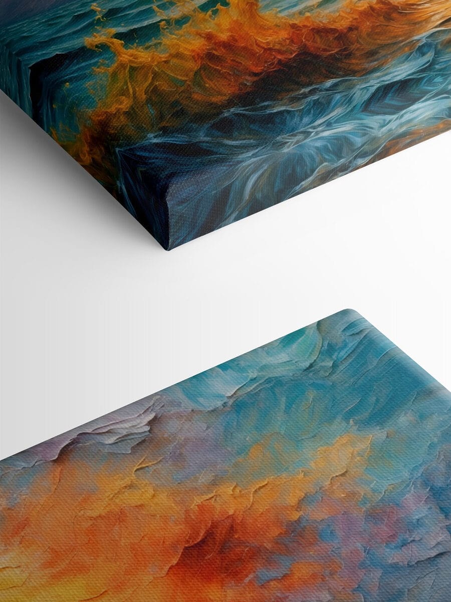 Schilderij van een zonsondergang boven een waterlichaam