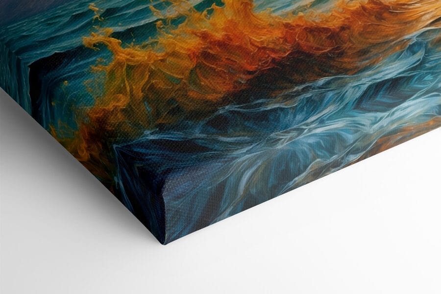 Schilderij van een zonsondergang boven een waterlichaam
