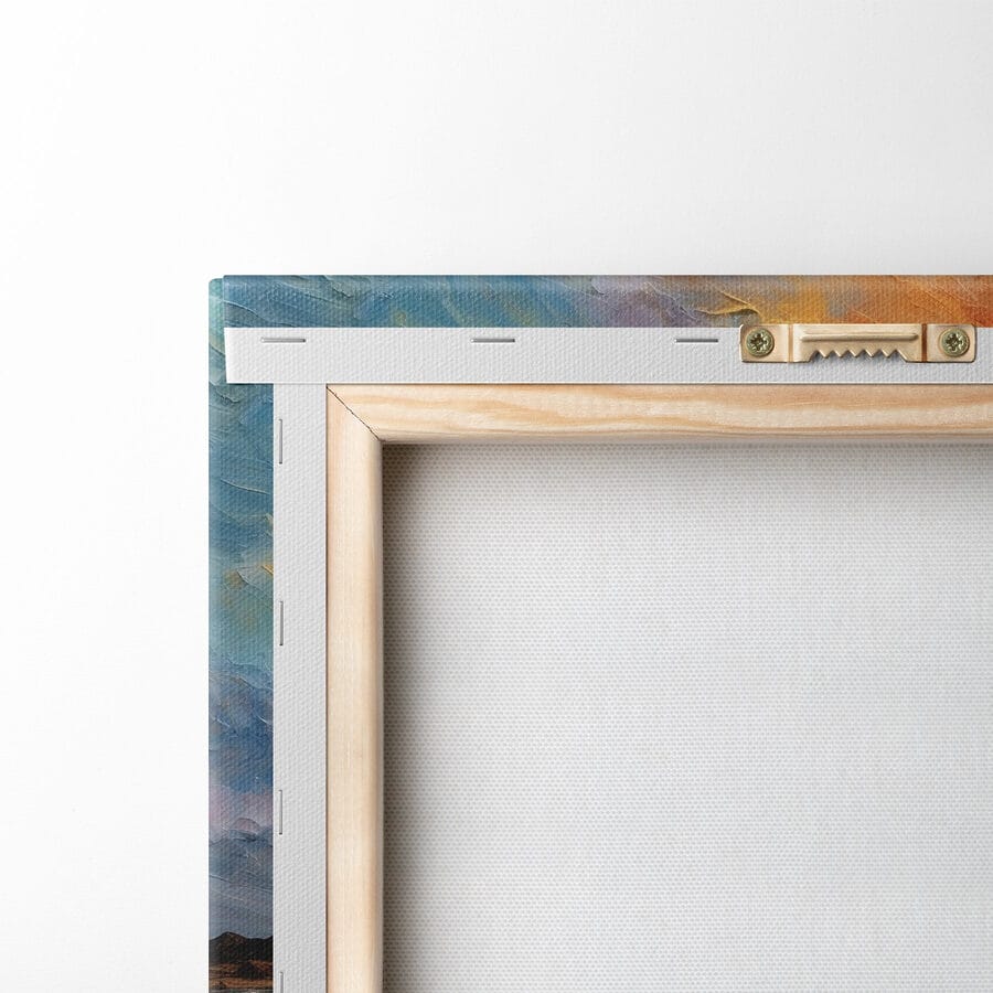 Schilderij van een zonsondergang boven een waterlichaam