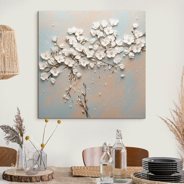 Witte bloemen op een blauwe en witte achtergrond Witte bloemen op een blauwe en witte achtergrond
