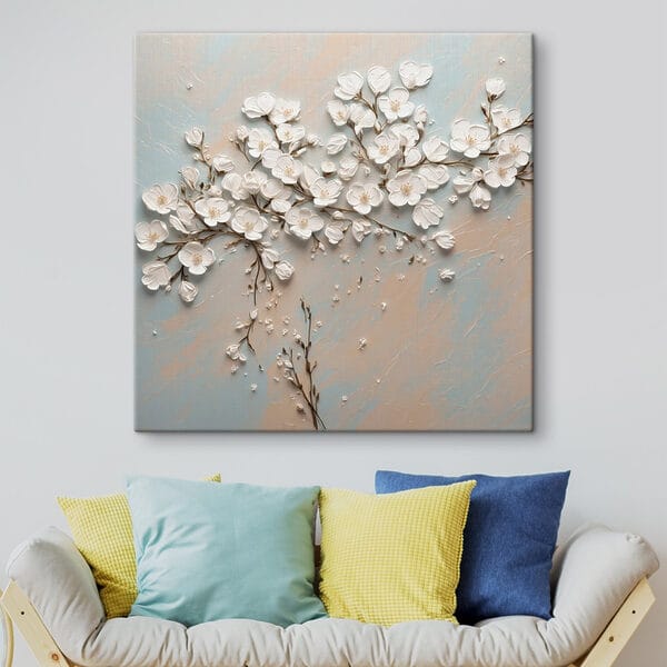Witte bloemen op een blauwe en witte achtergrond Witte bloemen op een blauwe en witte achtergrond