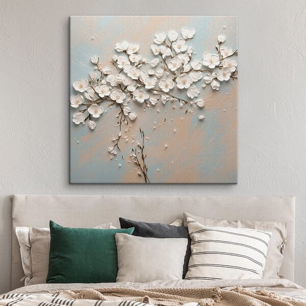 Witte bloemen op een blauwe en witte achtergrond Witte bloemen op een blauwe en witte achtergrond