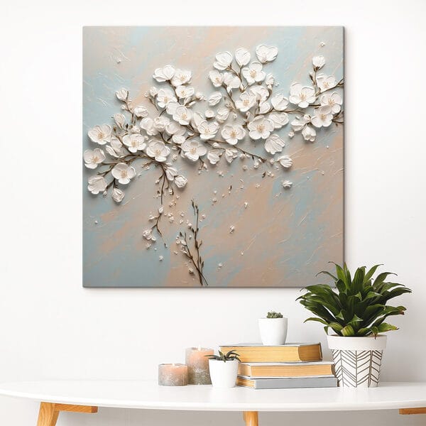 Witte bloemen op een blauwe en witte achtergrond Witte bloemen op een blauwe en witte achtergrond