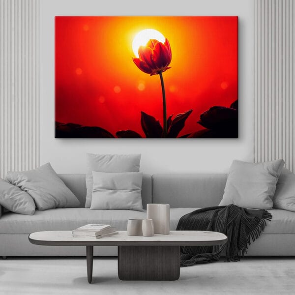 Rode tulp met de zon erachter Rode tulp met de zon erachter