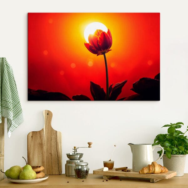 Rode tulp met de zon erachter Rode tulp met de zon erachter