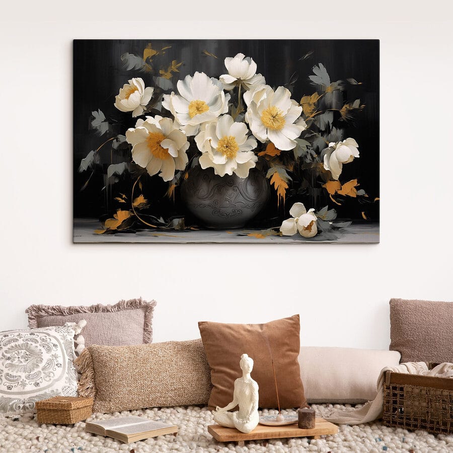 Schilderij van witte bloemen in een vaas