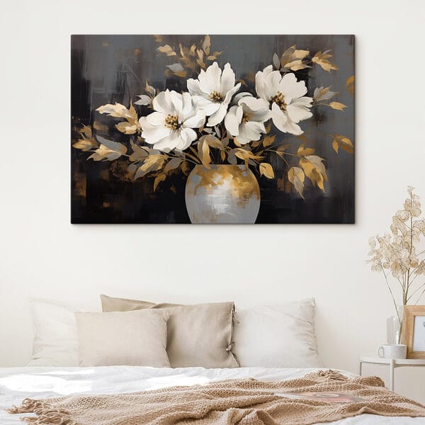 Schilderij van witte bloemen in een vaas Schilderij van witte bloemen in een vaas