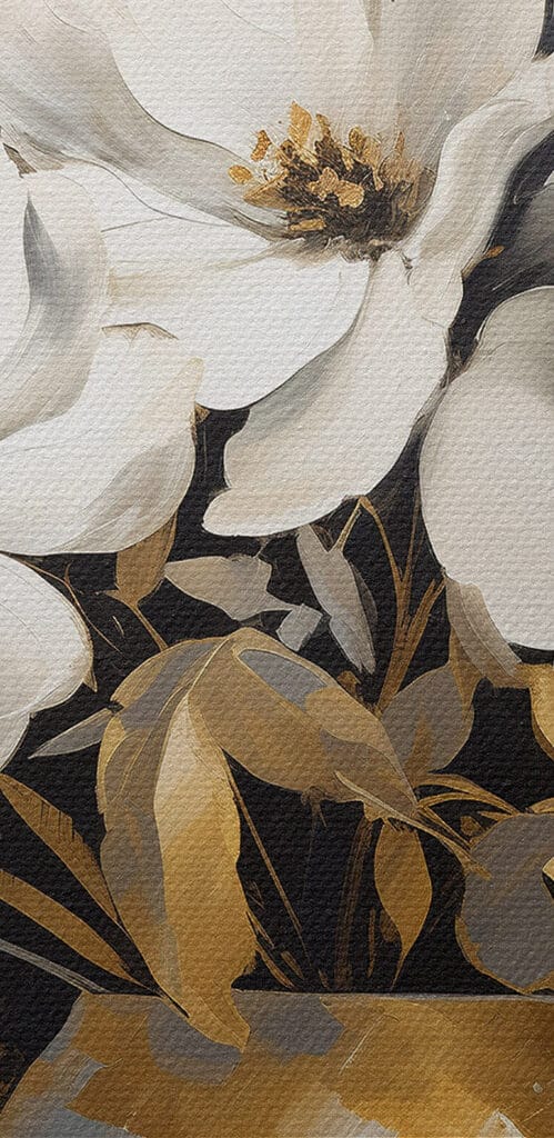 Painting of white flowers in a vase